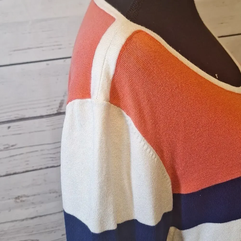 NWT Investments Striped Navy/White/ Melon Lightweight Sweater  sz XL (14?) #845